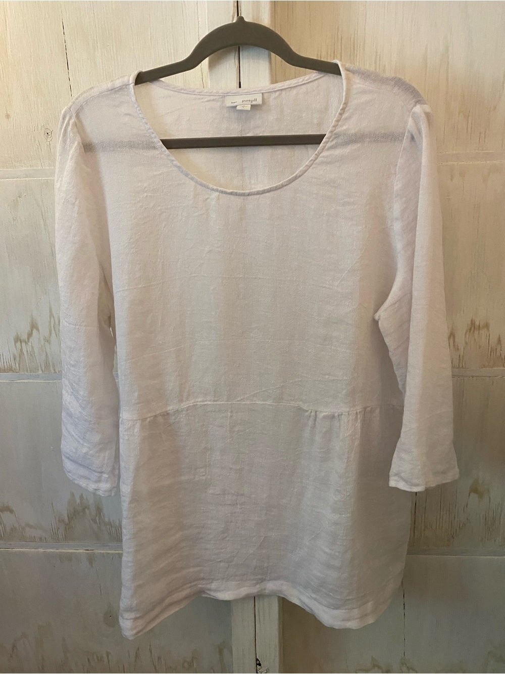 Pure Jill Linen Large White Scoop-Neck Tunic Top Lightweight Minimalist